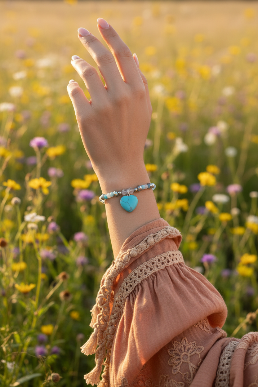 Turquoise Heart Pendant Bracelet